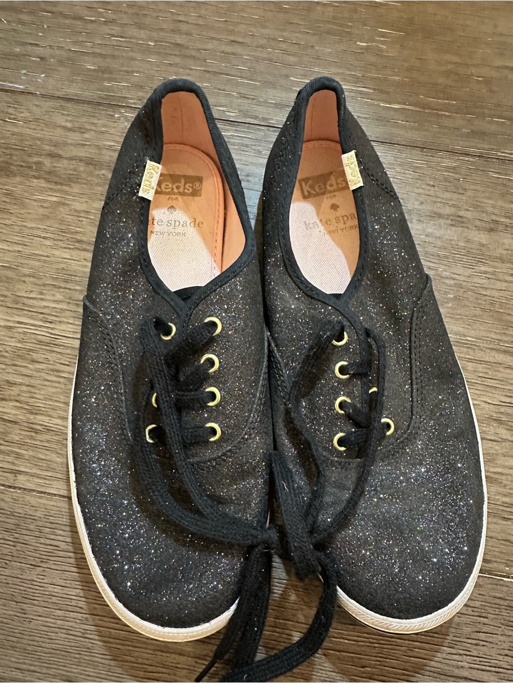Keds Black Glitter Sneakers with Gold Eyelets